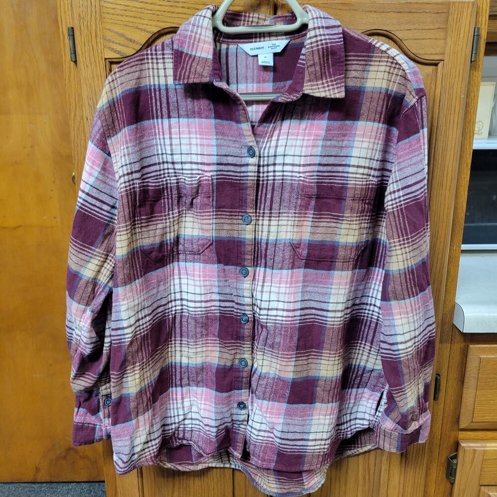 Old Navy Womens The Boyfriend Shirt Long Sleeve Button Up M Multicolor Plaid